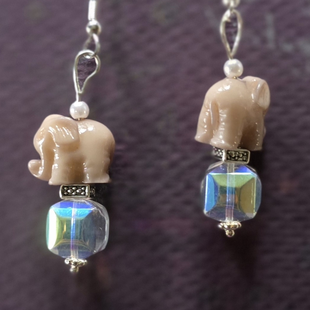 Elephant Hand Beaded BOHO Earrings New Vintage Upcycle Beads